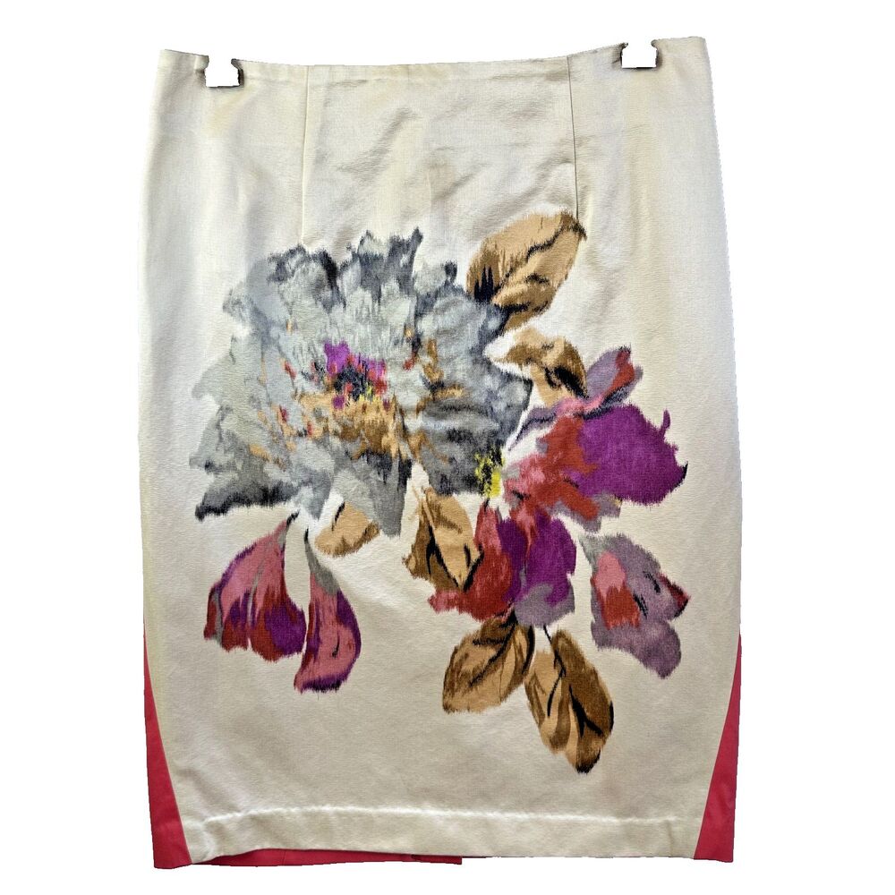 Rachel Roy Iced Lemon Floral Front Print Satin Knee-Length Pencil Skirt SZ 6